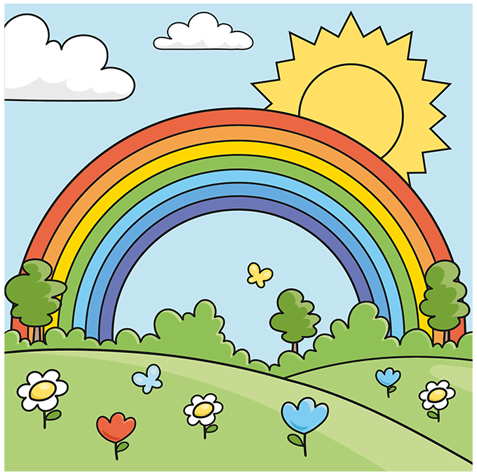 Rainbow for Kids step-by-step drawing tutorial: step 10